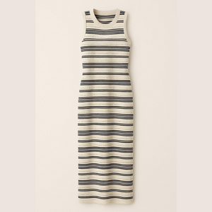 Pretty Garden Elegant Striped Midi Dress in Black and White